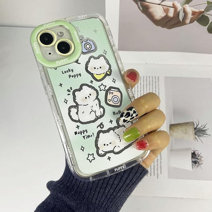 for iPhone 15 Case Animals Cartoon Pattern Soft TPU Protective Shockproof Aesthetic Phone Cover (Cat, for iPhone 15)
