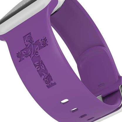 Faith with Cross Watch Band Compatible with Apple Watch Laser Engraved iWatch Band Silicone 38mm 40mm 41mm 42mm 44mm 45mm 46mm 49mm Strap Jesus Psalm Christian God Blessed (Purple, 38/40/41mm M/L)
