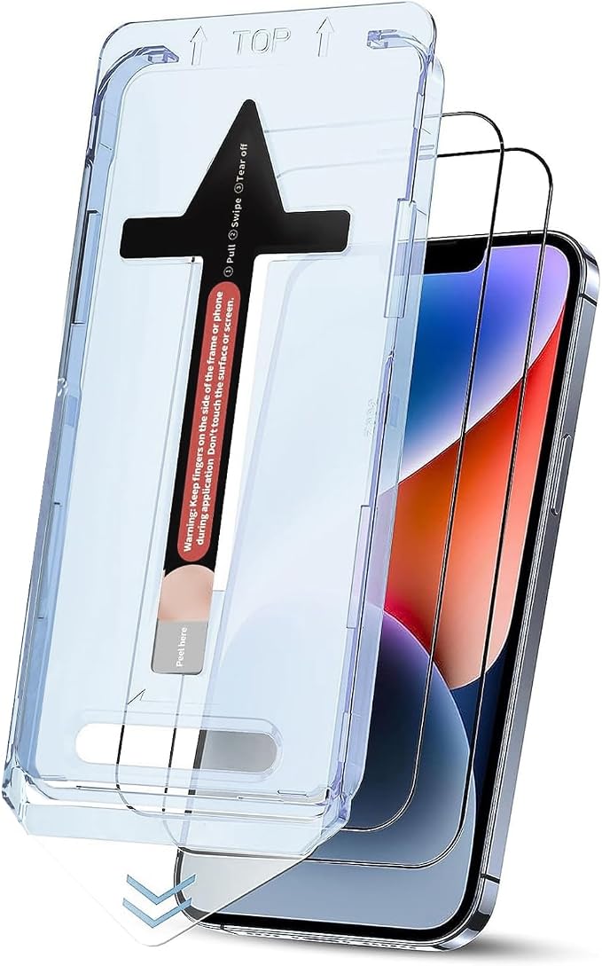 for iPhone 14 Screen Protector, Military Grade Shatterproof 9H+ Tempered Glass, Auto Dust-Removal Installation, Full Coverage, HD Clear, Anti-Scratch, Anti-Fingerprint, No Bubble