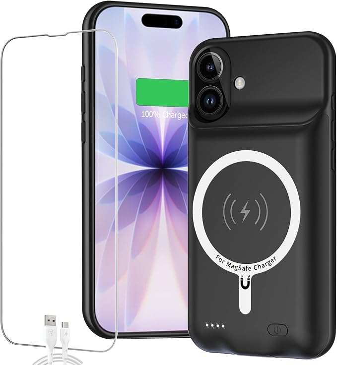 Battery Case for iPhone 17,Full Encircle 10000mAh High Capacity Rechargeable Portable Charger Case Extended Battery Pack Compatible with iPhone 17 (6.3 inch) Wireless Charging Cover with Carplay-Black