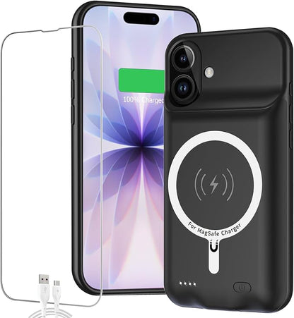 Battery Case for iPhone 17,Full Encircle 10000mAh High Capacity Rechargeable Portable Charger Case Extended Battery Pack Compatible with iPhone 17 (6.3 inch) Wireless Charging Cover with Carplay-Black