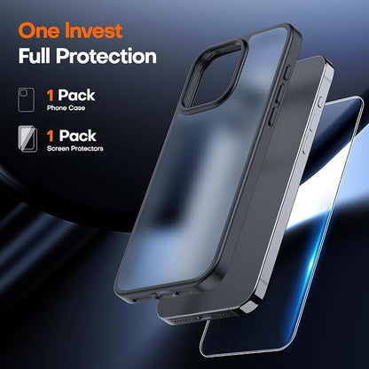 TAURI for iPhone 15 Pro Case Matte Black, Translucent Matte with Screen Protector, [Military Grade Protection] Shockproof Slim Case for iPhone 15 Pro, 6.1"
