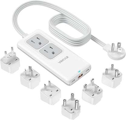 Universal Travel Adapter Kit, VINTAR International Power Adapter with 5ft Extension Cord, 2 Outlets and 3 USB, Type A/C/D/G/I/M Plug for EU/UK/India/Africa/US, Power Strip for Travel Home Cruise Ship