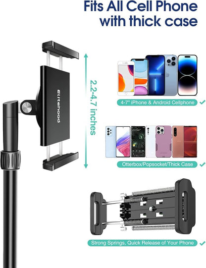 Elitehood iPhone Tripod for Overhead Video Recording [Heavy Duty & Ultra-Stable], 25in Horizontal Long Extendable Boom, 360° Rotation iPhone Tripod Stand with Remote, Vertical 71" Tall Phone Stand