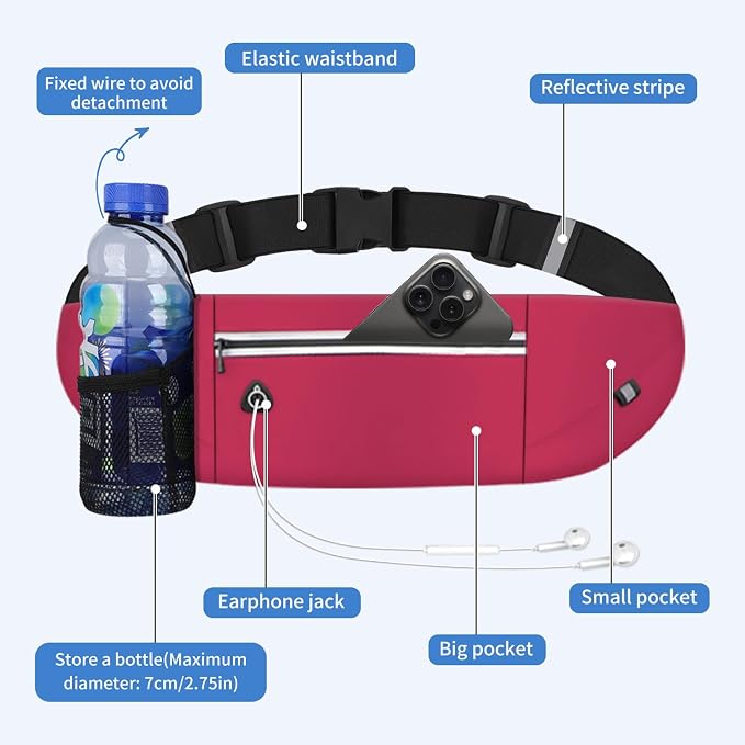 Slim Running Belt Fanny Pack for Men Women, Running Phone Holder Runners Pouch Waist Pack for Workout (1198, Pink)