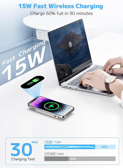 for Magsafe Portable Charger,10000mAh Power Bank with Type-C 20W PD Fast Charging, Lightweight and Slim, LED Display for Magsafe Battery Pack for iPhone 17/16/15/14 All Series, White
