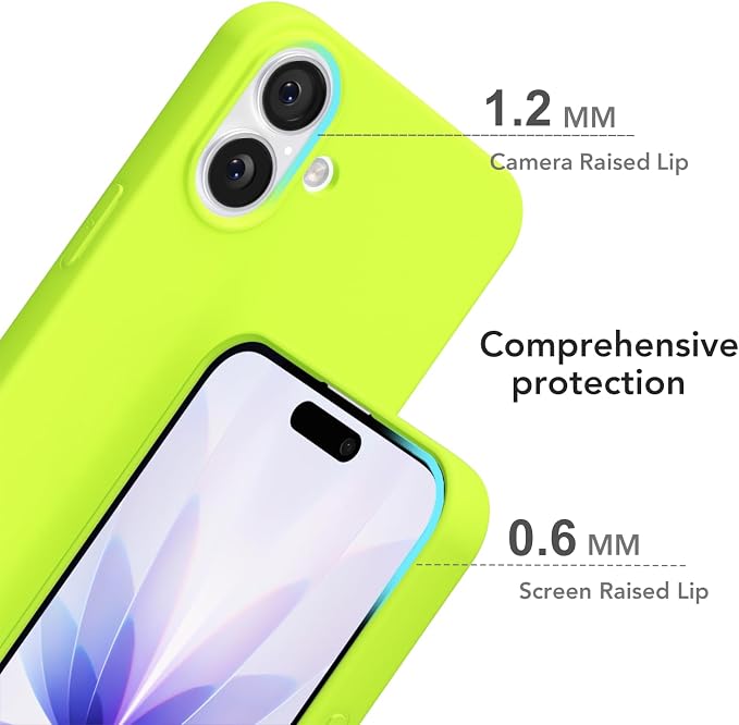 for iPhone 17 Case Silicone Compatible with Magsafe Case, Ultra Slim Thin Magnetic Phone Cases Mag Safe, Cute Soft Rubber Gel TPU Matte Plain Wireless Charging Cover for Women, Neon Green