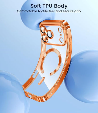 Slim Thin for iPhone 17 Pro Case Clear, Compatible with MagSafe, Built-in Camera Lens Protector, Shockproof Protective Phone Case, Soft Electroplated Magnetic Cover, Orange