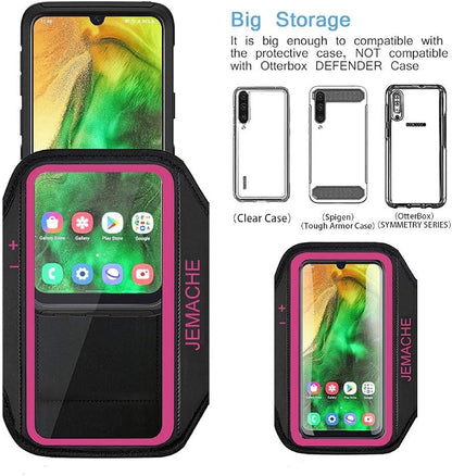 Galaxy A56 A55 A54 Armband, JEMACHE Water Resistant Gym Running Workouts Arm Band for Samsung Galaxy A52 A53 A54 A55 A56 with Key Holder (Rosy)