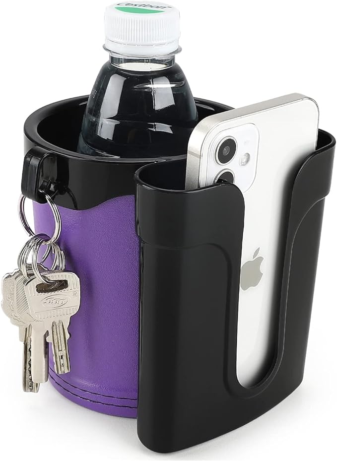 Accmor 3-in-1 Bike Cup Holder with Cell Phone Keys Holder, Bike Water Bottle Holders, Universal Bar Drink Cup Can Holder for Bicycles, Motorcycles, Scooters, Black Purple