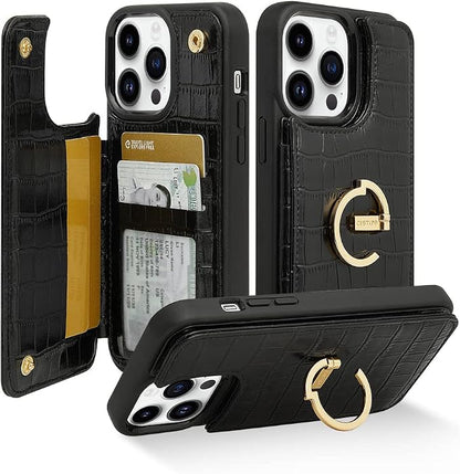 CUSTYPE for iPhone 13 Pro Max Wallet Case with Card Holder,Ring Holder Kickstand Card Slots Case,Leather Protective with Wallet for Women and Men for iPhone 13Pro Max 6.7"-Black