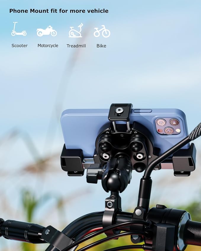 Kewig Motorcycle Phone Mount with Vibration Dampener & Not Block Camera, Safely Anti-Theft Motorycle Phone Holder Handlebar Cellphone Mount for Bike Motorcycle Scooter ATV/UTV Fit 5.4-7.2" Phone