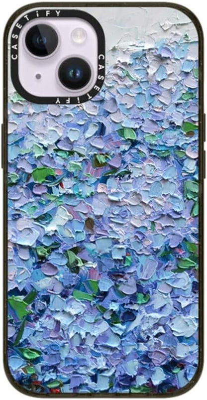 CASETiFY Impact iPhone 14 Case [4X Military Grade Drop Tested / 8.2ft Drop Protection/Compatible with Magsafe] - Nantucket Blue Hydrangeas - Glossy Black