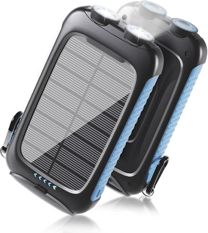 Solar Power Bank 20000mAh Portable Charger 15W Fast Charging with USB-A USB-C Ports Battery Bank Compatible with iPhone, Waterproof, Emergency LED Flashlights for Camping, Hiking Blue | 3 Ports Fast Charging External Battery Pack with USB C for Phones ...