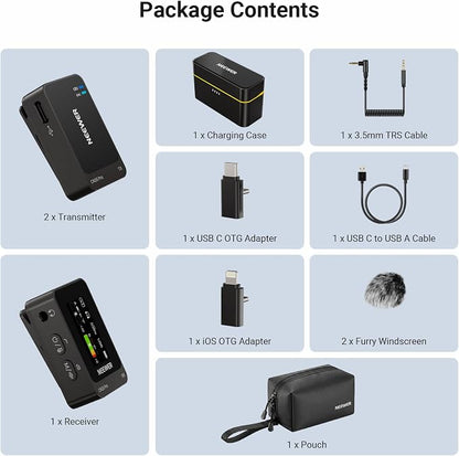 NEEWER CM26 Pro AI Wireless Microphone Compatible with iPhone Android Phone Camera PC, Lavalier Lapel Mic DSP/MCU Noise Cancellation Mute Gain Low Cut 48KHz/24Bit 88dB SNR 50H Battery 100m Range