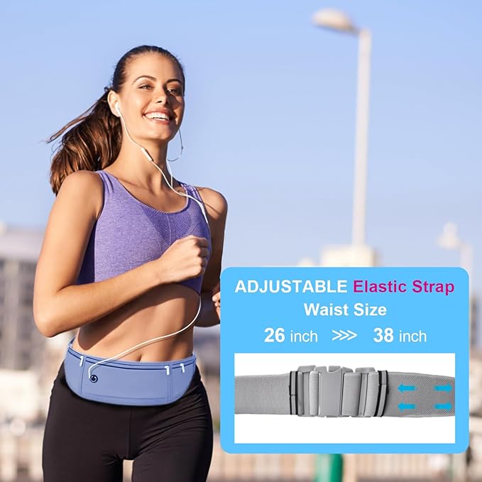 Slim Running Belt for Women Men,Runners Fanny Pack Phone Holder,Money Belt,Running Gear Accessories,with 3 Pockets.(Blue)