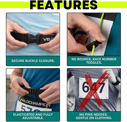 VeloChampion Lightweight Running Belt Waist Pack for Men Women - Elasticated Stretch Fit Race Number Holder - No Pins - 3 Sizes - Run. Triathlon. Cycle. Marathon. Jogging (2, X-Small)