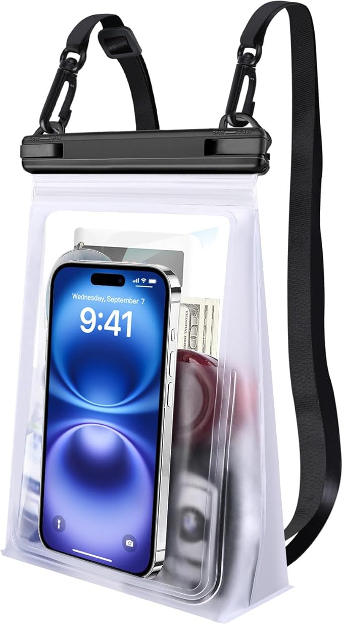PEDVSTY Large Waterproof Phone Pouch [with Sealing Strip], Cell Phone Dry Bag for iPhone 17 16 15 14 Pro Max Galaxy S25 S24 S23 S22 All Devices, Floating Water Proof Bag for Beach Water Park White
