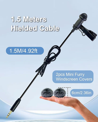 2Pcs Lavalier Microphone Compatible with DJI MIC 1/2 and for Rode Wireless GO II, 3.5mm TRS Plug Omnidirectional Microphone for Streaming Vlog Interview and More, 1.5M