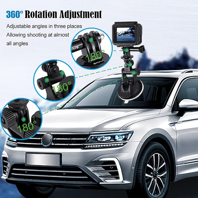 PULUZ Suction Cup Mount for Gopro Car Mount, Adjustable Vehicle Window & Windshield Mount Holder, Compatible with GoPro Hero 12 11 10 9 8 7/Insta360 X3 x2/DJI OSMO Action Camera Mount
