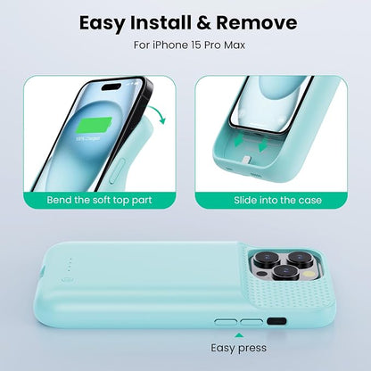 Battery Case for iPhone 15 Pro Max,Powerful 8600mah Ultra-Slim Protective Charging Case,15W Fast Charging Portable Rechargeable Expandable Battery Charger Cover for iPhone 15 Pro Max(6.7inch)-Green