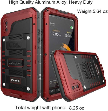 Beasyjoy for iPhone X iPhone 10 Metal Case Heavy Duty Aluminum Cover Waterproof with Screen Full Body Protector Shockproof Tough Rugged Durable Military Grade for Sports 5.8 inch, Red