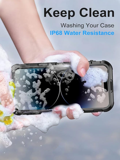 WIFORT for iPhone 14 Pro Waterproof Case - Metal Heavy Duty Full Body Protective Cover Built-in Screen Protector, IP68 Water Proof Military Grade Shockproof Rugged Drop Defender Phone case 6.1" Black