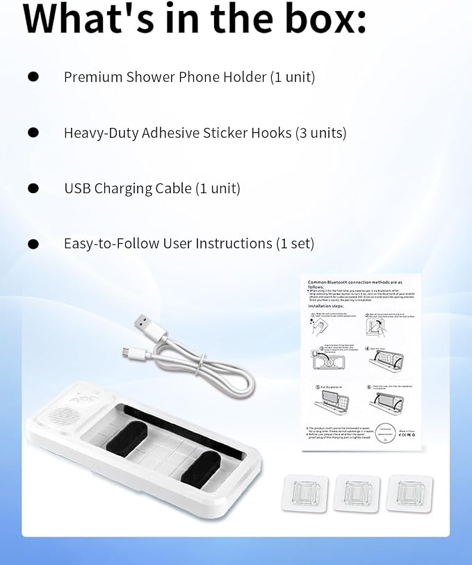 in Shower Phone Holder Waterproof Bathroom Phone Case for Shower Speaker Landline Vintage with Speakers Buddy Under Water Proof Play Soeaker Suction Cup Mount Wall with Lights Mobile Scroller