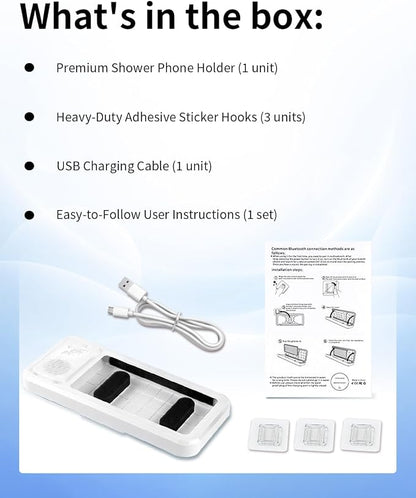 in Shower Phone Holder Waterproof Bathroom Phone Case for Shower Speaker Landline Vintage with Speakers Buddy Under Water Proof Play Soeaker Suction Cup Mount Wall with Lights Mobile Scroller