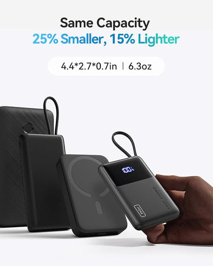 INIU 10000mAh Power Bank, Small 45W PD Fast Charging Portable Charger with Built-in USB C Cable, Flight-Safe Travel External Phone Battery Pack for iPhone 17 Pro Max Samsung S26 iPad etc, White