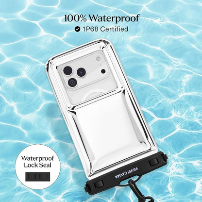 VELVET CAVIAR Waterproof Phone Pouch with Lanyard | IP68 Floating Case for iPhone & All Phones | Dry Bag for Snorkeling, Beach, Kayaking | Travel & Cruise Essentials for Women (Silver Holo)