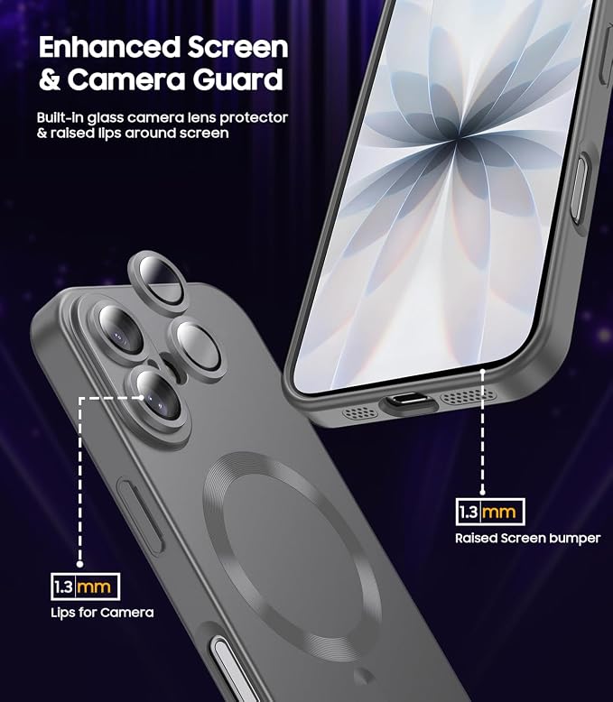 Magnetic for iPhone 17 Case [Compatible with MagSafe][Built-in Camera Lens Protector] Slim Thin Soft Silicone Bumper Shockproof Metallic Luster Phone Case (Gray)