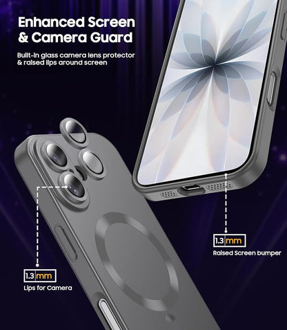 Magnetic for iPhone 17 Case [Compatible with MagSafe][Built-in Camera Lens Protector] Slim Thin Soft Silicone Bumper Shockproof Metallic Luster Phone Case (Gray)