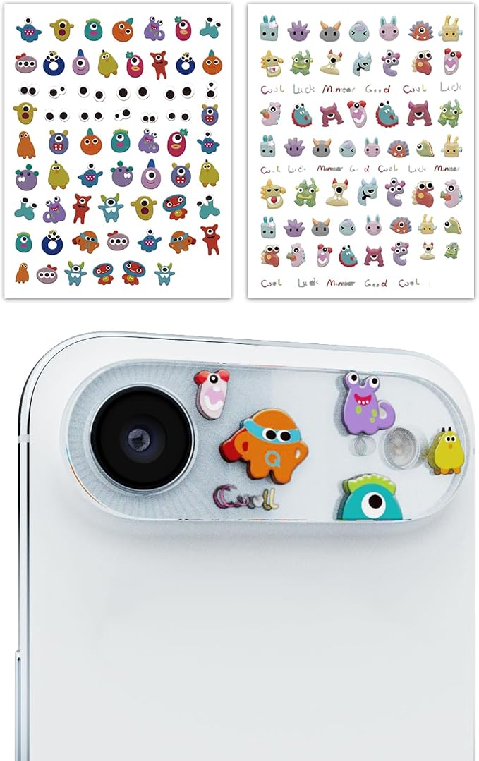 2-Pack Camera Lens Protector for iPhone 17 Air, Premium Acrylic Cover, Case Friendly, Lens Opening Design, No Affect on Night Shots, Featuring DIY Cartoon Stickers - Monster