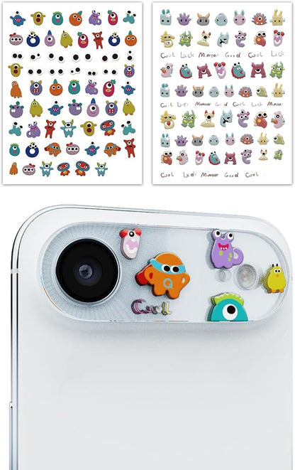 2-Pack Camera Lens Protector for iPhone 17 Air, Premium Acrylic Cover, Case Friendly, Lens Opening Design, No Affect on Night Shots, Featuring DIY Cartoon Stickers - Monster