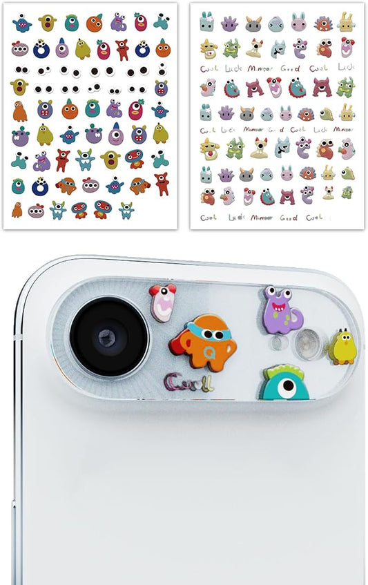 2-Pack Camera Lens Protector for iPhone 17 Air, Premium Acrylic Cover, Case Friendly, Lens Opening Design, No Affect on Night Shots, Featuring DIY Cartoon Stickers - Monster