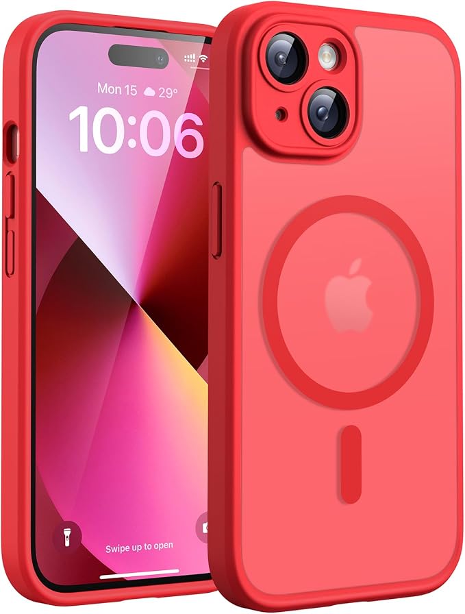 TOCOL for Phone 13 Case, Compatible with Magsafe Charger, Full Camera Protection, Drop Protection, Translucent Matte Phone Case for iPhone 13 6.1 inch (Red)