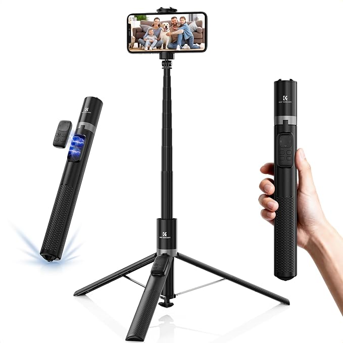 K&F CONCEPT 69" Selfie Stick, Pop Open & Quick Fold Phone Tripod, 360° Rotatable Selfie Stick with 9 Button Bluetooth Remote, Cell Phone Tripod for Travel, Live Streaming, Vloggers