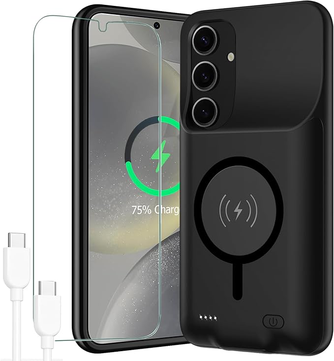 Battery Case for Galaxy S24 Plus, Upgraded 12000mAh Portable Protective Wireless Charging Case Compatible with Galaxy S24 Plus 5G (6.7 inch) Rechargeable Extended Battery Pack Charger Case (Black)