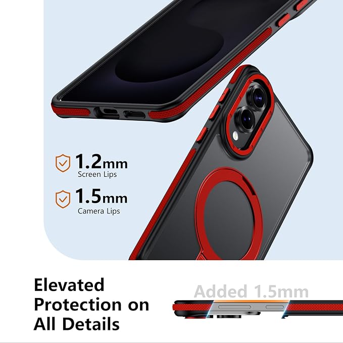 for Samsung Galaxy S25 Edge Case, Magnetic Adjustable Ring Stand [Fit for Magsafe], [Military-Grade Shockproof Protection] Phone Case with Kickstand&Ring Holder (Red)
