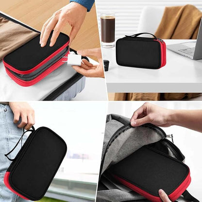 ZINZ Electronic Accessories Organizer, Travel Cable Carry Pouch Storage Bag for Laptop Attachment Cable, Cord, Charger, Earphone etc,Black-Red