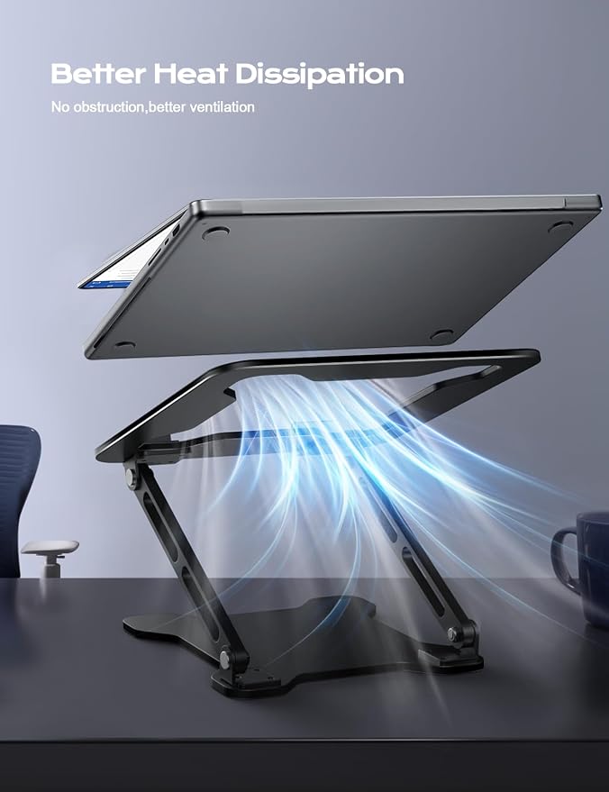 Adjustable Laptop Stand for Desk, Metal Foldable Laptop Riser, Ventilated Cooling Printer Stand, Ergonominc Computer Notebook Stand for Desk Compatible with 10-15.6“ Laptops