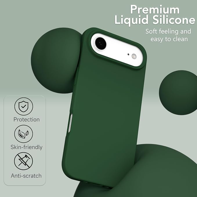 for iPhone 17 Air Case Silicone Compatible with Magsafe Case, Ultra Slim Thin Magnetic Phone Cases Mag Safe, Cute Soft Rubber Gel TPU Matte Plain Wireless Charging Cover for Women, Dark Green