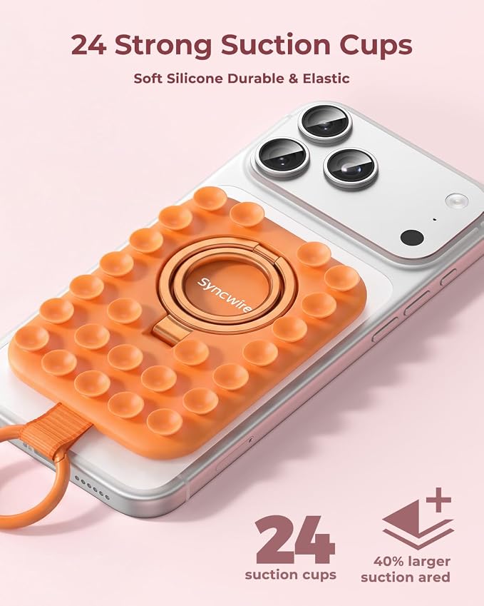 Syncwire Magnetic Suction Phone Mount for MagSafe, Silicone Octo Cup Buddy Sticky Grip Ring Holder, Hands-Free/Selfie/Video for TikTok & Instagram Influencer/Creator, iPhone Compatible,Orange
