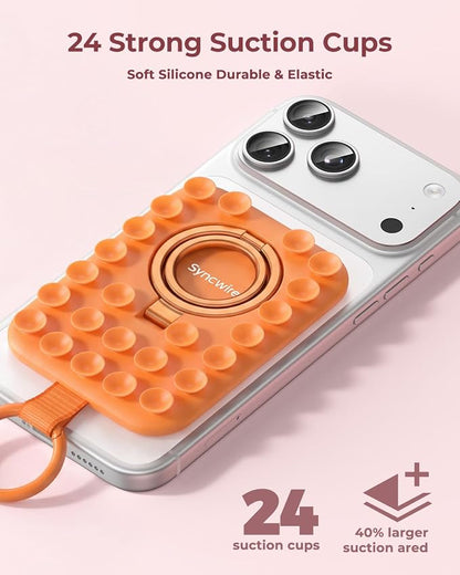 Syncwire Magnetic Suction Phone Mount for MagSafe, Silicone Octo Cup Buddy Sticky Grip Ring Holder, Hands-Free/Selfie/Video for TikTok & Instagram Influencer/Creator, iPhone Compatible,Orange