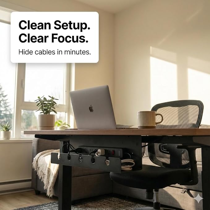 Under Desk Cable Management Tray No Drill, Cord Organizer for Desk, Wire Organizer, Cable Tray for Home Office Standing Desk, Wire Managment, Cord Hider, Set of 2 pcs (White)