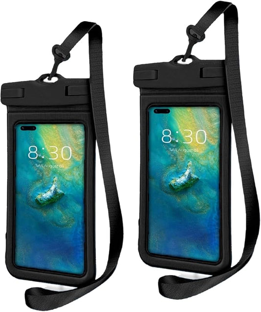 IPX8 Waterproof Phone Case (2-Pack) - Universal Waterproof Bag for iPhone, Samsung, Pixel up to 7” | Clear Touchscreen for Swimming, Snorkeling, Kayaking & Beach (Shadow Black and Shadow Black)