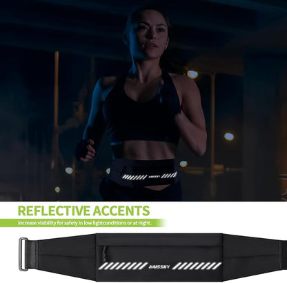 Slim Running Belt Fanny Pack for Men Women, Running Phone Holder, Waist Pack Runners Bag Money Belt with 3 Separate Pouch to Store Your Phone Key Money Safe, Waist Bag-Black