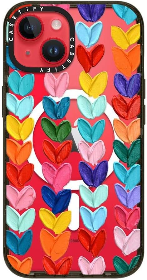 CASETiFY Impact iPhone 14 Case [4X Military Grade Drop Tested / 8.2ft Drop Protection/Compatible with Magsafe] - Polka Daub Hearts - Glossy Black