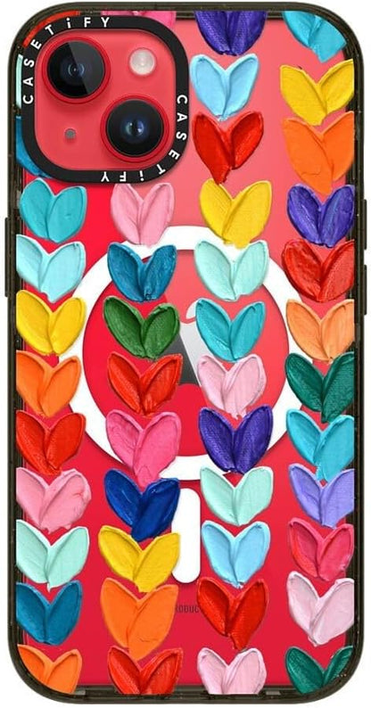 CASETiFY Impact iPhone 14 Case [4X Military Grade Drop Tested / 8.2ft Drop Protection/Compatible with Magsafe] - Polka Daub Hearts - Glossy Black